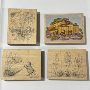 Vintage House Mouse Lot of 4 Retired Wood Rubber Stamps 1998-2001
